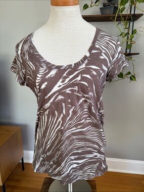 Calvin Klein Lightweight Brown & White Scoop Neck Short Sleeve Tee
